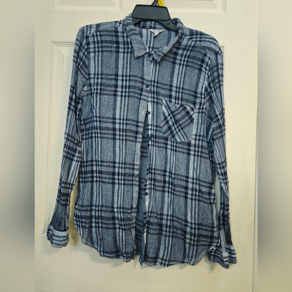 Lucky Brand Blue and Gray Plaid Women's Shirt